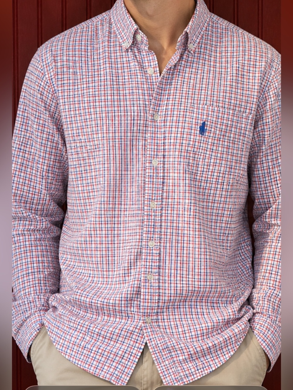 johnnie-O Men's Button-Down Plaid Shirt in Red and Blue